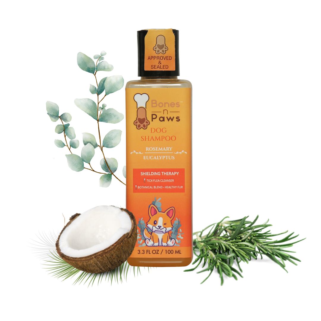 Bones N Paws 2-in-1 Anti-Tick & Flea Dog N cat Shampoo 100ml | Conditioning Pet Coat Cleanser with Rosemary & Eucalyptus | Kills Ticks & Fleas | Anti-Fungal, Antibacterial | Puppy Safe for All Breeds