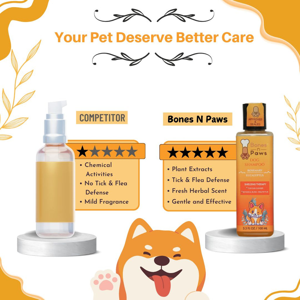 Bones N Paws 2-in-1 Anti-Tick & Flea Dog N cat Shampoo 100ml | Conditioning Pet Coat Cleanser with Rosemary & Eucalyptus | Kills Ticks & Fleas | Anti-Fungal, Antibacterial | Puppy Safe for All Breeds
