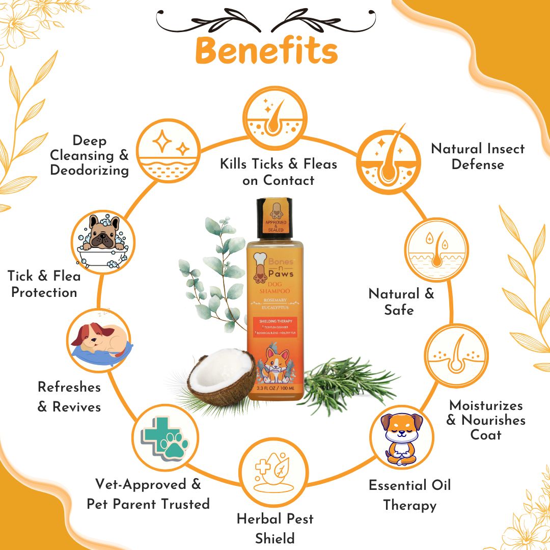 Bones N Paws 2-in-1 Anti-Tick & Flea Dog N cat Shampoo 100ml | Conditioning Pet Coat Cleanser with Rosemary & Eucalyptus | Kills Ticks & Fleas | Anti-Fungal, Antibacterial | Puppy Safe for All Breeds