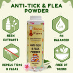 BONES N PAWS Anti-Tick & Flea Powder 300 G for Dogs & Cats | with Diatomaceous Earth, Neem, Geranium & Essential Oils | Kills Lice, Flea Eggs, Bacteria | Puppy Safe ,Anti-Fungal, Antibacterial Puppy Safe