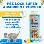 Bones N Paws Pee-Lock Super Absorbent Powder Liquid To Solid for Dogs & Cats Deodorizer 300 G| Instantly Solidifies Pee, Vomit & Waste Poop  Puppy Safe  | Odor Control with Lemon Essential Oil | Non-Toxic, Biocide-Infused Pet Cleaner
