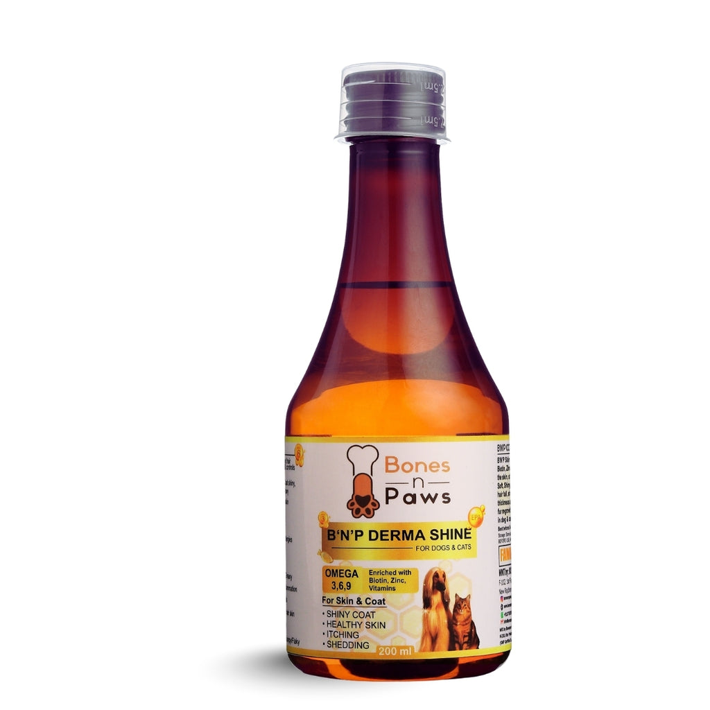 Bones & Paws B’N’P Derma Shine Skin & Coat Syrup for Dogs & Cats 200ml – Omega 3-6-9 with Fish Oil, Biotin & Zinc for Shiny Coat & Healthy Skin |
