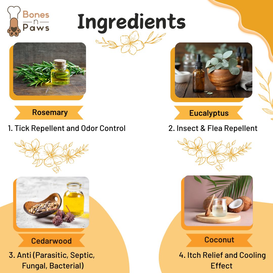 Bones N Paws 2-in-1 Anti-Tick & Flea Dog N cat Shampoo 220ml | Conditioning Pet Coat Cleanser with Rosemary & Eucalyptus  Puppy Safe| Kills Ticks & Fleas | Anti-Fungal, Antibacterial | Safe for All Breeds