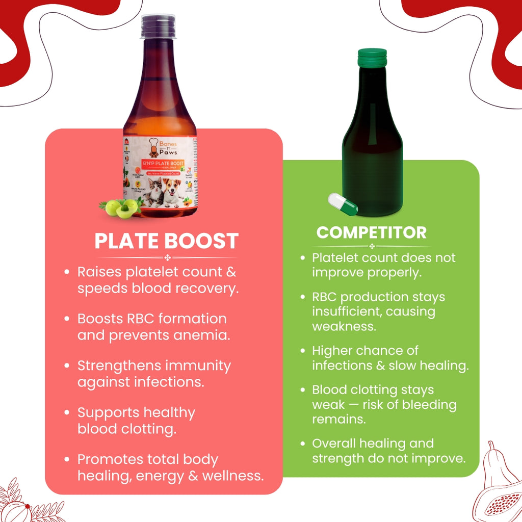Bones & Paws B’N’P Plate Boost Herbal Syrup for Dogs & Cats 200ml | Supports Platelet & RBC Levels | Papaya Leaf, Giloy & Ashwagandha | Highly Palatable & Easy to Feed | Immunity & Recovery