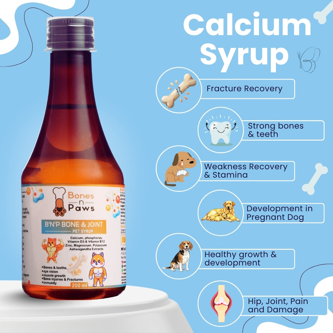 Bones & Paws B’N’P Bone & Joint Pet Syrup for Dogs & Cats 200ml – Strong Bones, Joints, Teeth,muscle growth with Calcium, Phosphorus, Vitamin D3 & B12 |