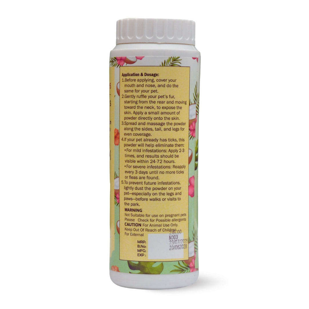 BONES N PAWS Anti-Tick & Flea Powder 100 G for Dogs & Cats | with Diatomaceous Earth, Neem, Geranium & Essential Oils  Puppy Safe | Kills Lice, Flea Eggs, Bacteria | Puppy Safe ,Anti-Fungal, Antibacterial