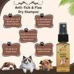 Bones N Paws Anti-Tick & Flea Dry Shampoo for Dogs, Cats , Pets 35ml | Waterless Vegan Spray | 9 Plant-Based Ingredients |  Puppy Safe Tick & Bug Repellent