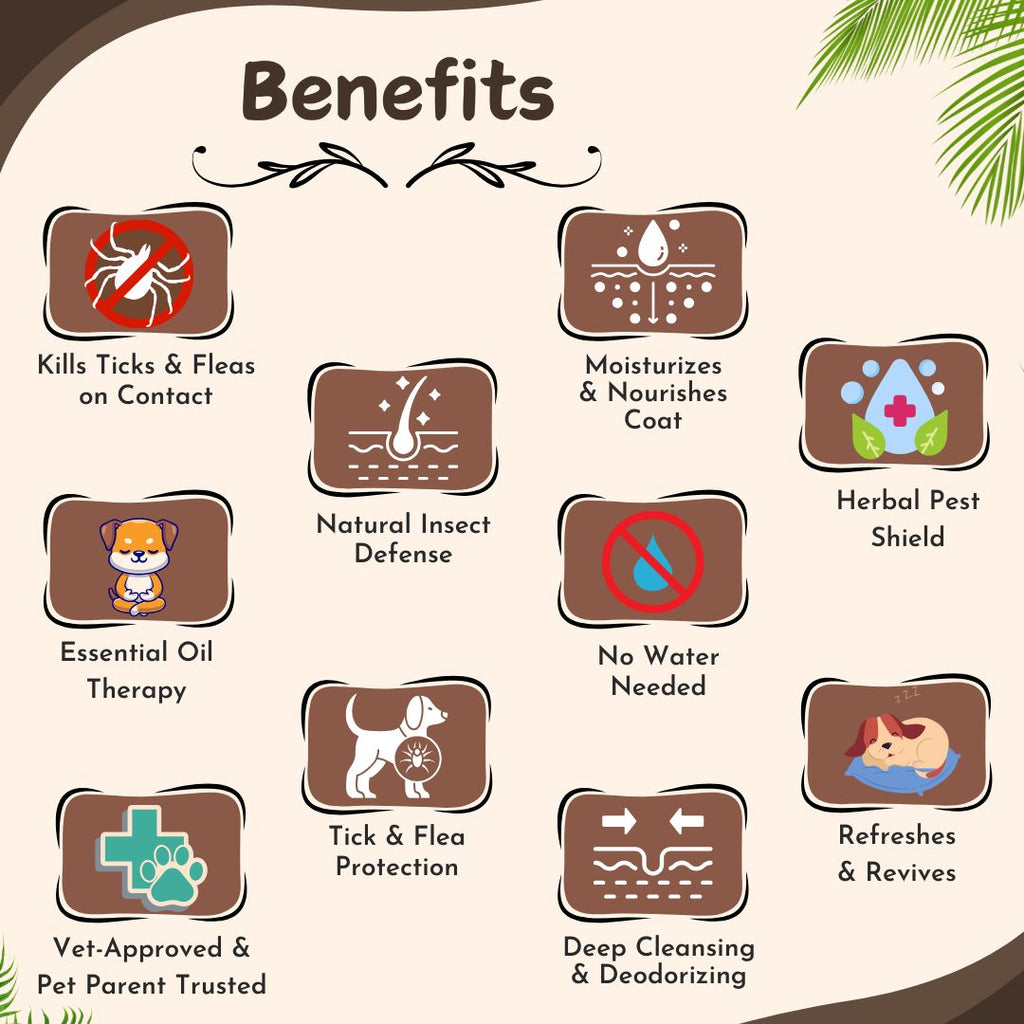 Bones N Paws Anti-Tick & Flea Dry Shampoo for Dogs, Cats , Pets 35ml | Waterless Vegan Spray | 9 Plant-Based Ingredients |  Puppy Safe Tick & Bug Repellent