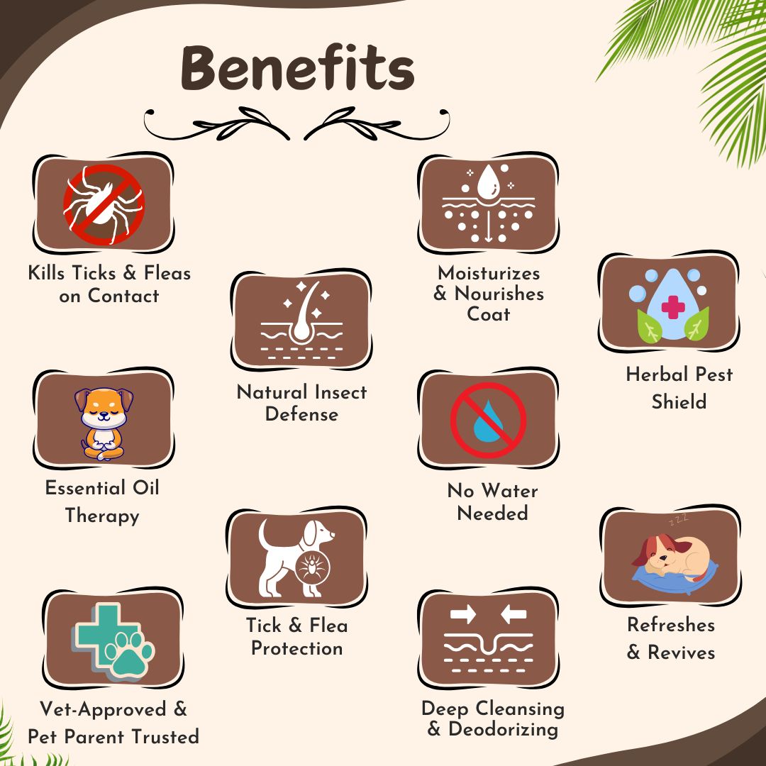 Bones N Paws Anti-Tick & Flea Dry Shampoo for Dogs, Cats , Pets 35ml | Waterless Vegan Spray | 9 Plant-Based Ingredients |  Puppy Safe Tick & Bug Repellent