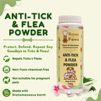 BONES N PAWS Anti-Tick & Flea Powder 100 G for Dogs & Cats | with Diatomaceous Earth, Neem, Geranium & Essential Oils  Puppy Safe | Kills Lice, Flea Eggs, Bacteria | Puppy Safe ,Anti-Fungal, Antibacterial