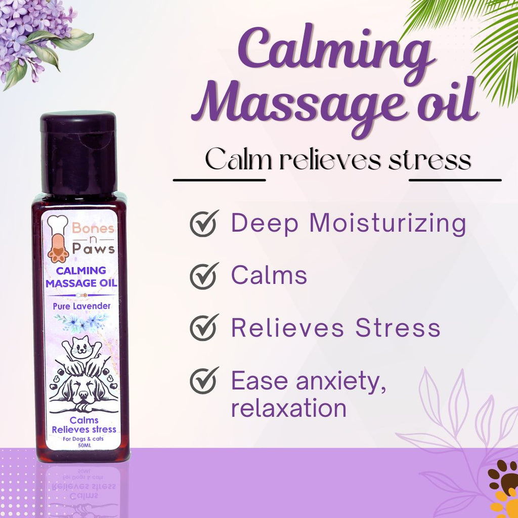 Bones N paws Calming Spa Massage Oil for Dogs & Cats 50ml | Pre-Bath Aromatherapy with Lavender & Cold-Pressed Coconut | Stress Relief, Itching, Shedding, Joint Comfort | Natural Pet Spa Oil