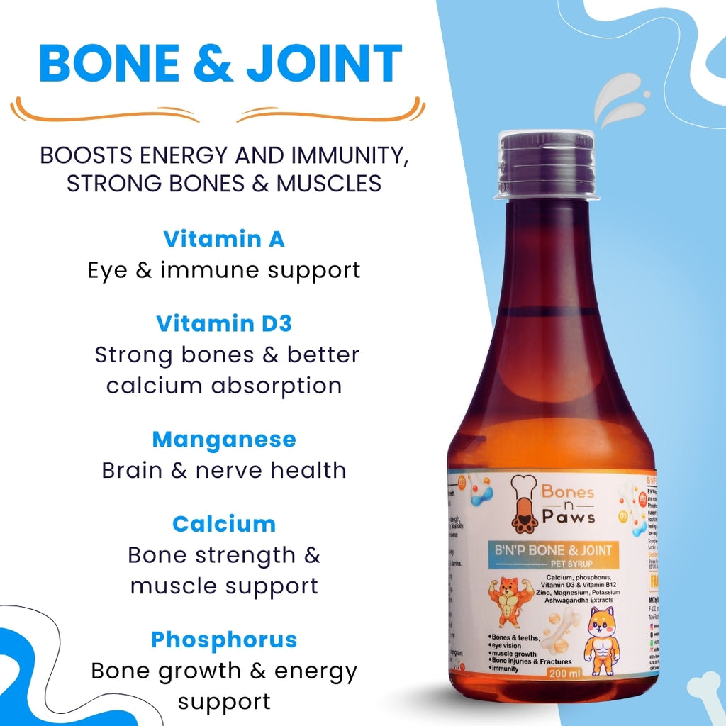 Bones & Paws B’N’P Bone & Joint Pet Syrup for Dogs & Cats 200ml – Strong Bones, Joints, Teeth,muscle growth with Calcium, Phosphorus, Vitamin D3 & B12 |