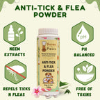 BONES N PAWS Anti-Tick & Flea Powder 100 G for Dogs & Cats | with Diatomaceous Earth, Neem, Geranium & Essential Oils  Puppy Safe | Kills Lice, Flea Eggs, Bacteria | Puppy Safe ,Anti-Fungal, Antibacterial