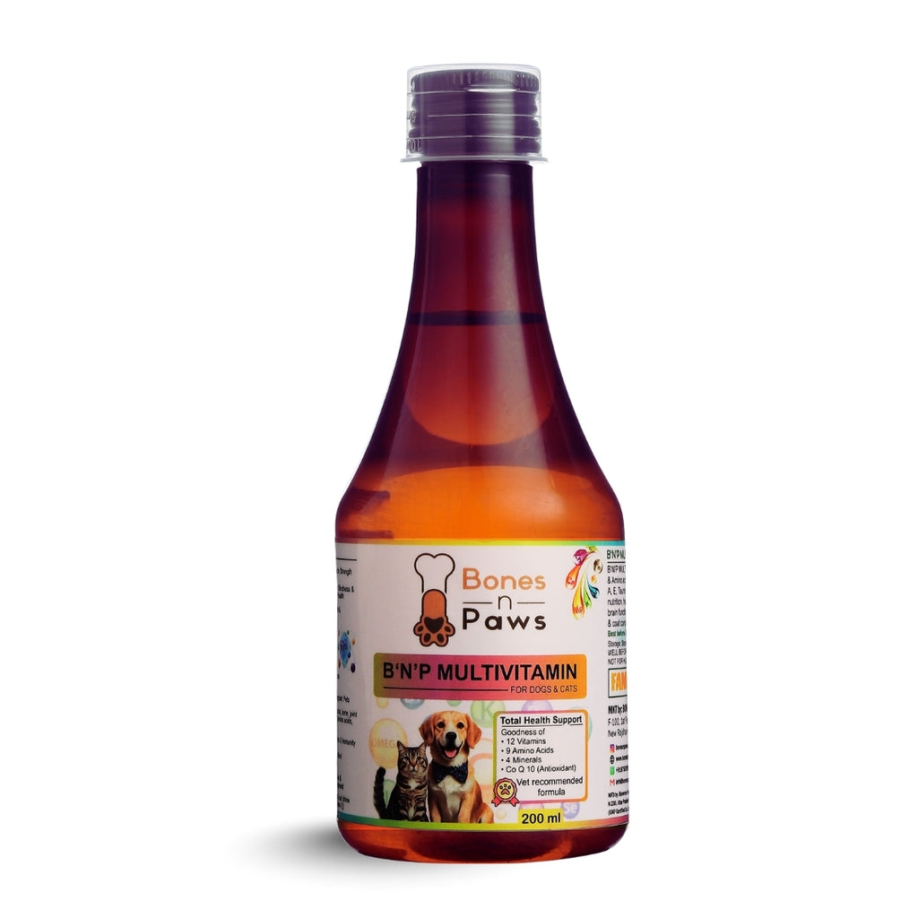 Bones & Paws B’N’P Multivitamin Syrup for Dogs & Cats (200 ml) | 12 Vitamins, 9 Amino Acids, Minerals & CoQ10 | Skin, Coat, Immunity & Energy Support