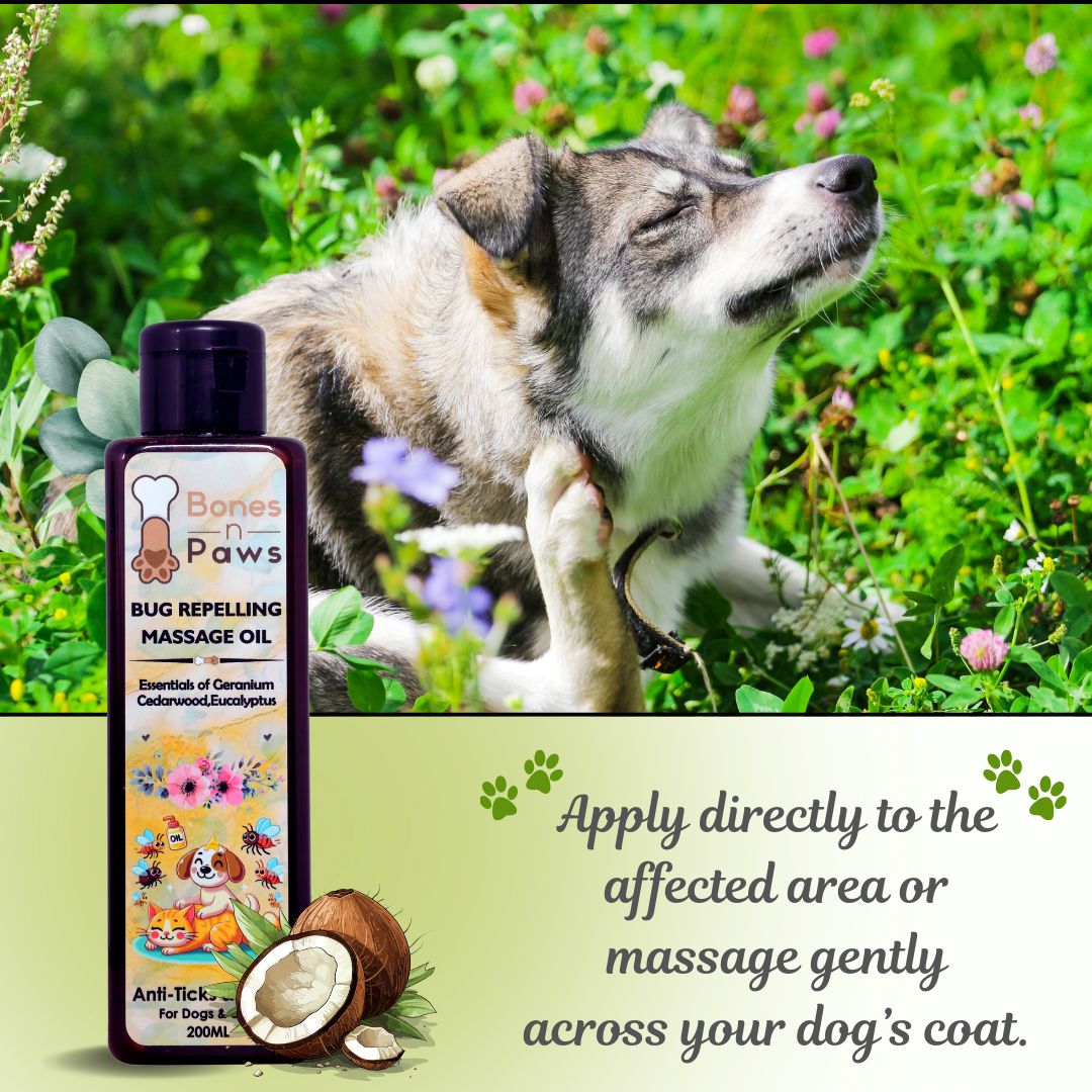 Bones N Paws Dry Shampoo Spray Anti-Tick & Flea for Dogs & Cats , pets 200ml | 9 Plant-Based Ingredients | Waterless Vegan Pet Cleanser Tick & Bug Repellent  Puppy Safe | Daily Use |