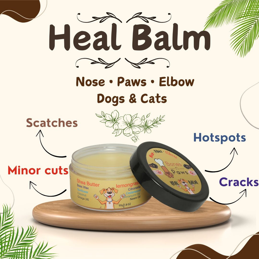 Bones N Paws Heal Balm ,Nose, Paws & Elbow Cream for Dogs & Cats 50g | Relieves Cuts, Cracks, Dry & Itchy Skin ,Inflamation, Redness | Shea Butter, Coconut, Neem & Essential Oils  Puppy Safe |