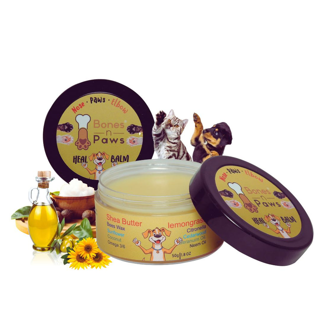 Bones N Paws Heal Balm ,Nose, Paws & Elbow Cream for Dogs & Cats 50g | Relieves Cuts, Cracks, Dry & Itchy Skin ,Inflamation, Redness | Shea Butter, Coconut, Neem & Essential Oils  Puppy Safe |