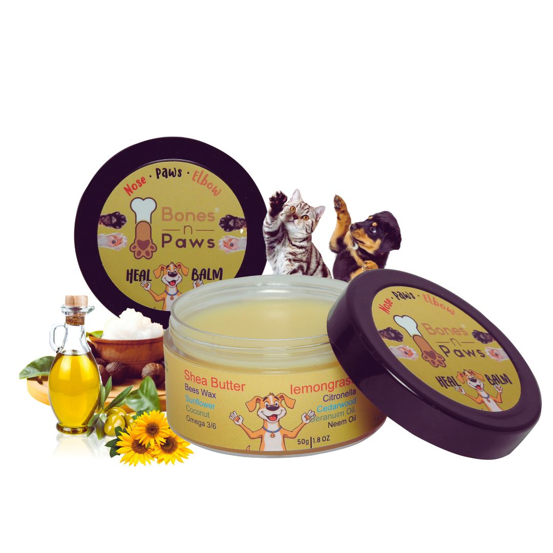 Bones N Paws Heal Balm ,Nose, Paws & Elbow Cream for Dogs & Cats 50g | Relieves Cuts, Cracks, Dry & Itchy Skin ,Inflamation, Redness | Shea Butter, Coconut, Neem & Essential Oils  Puppy Safe |