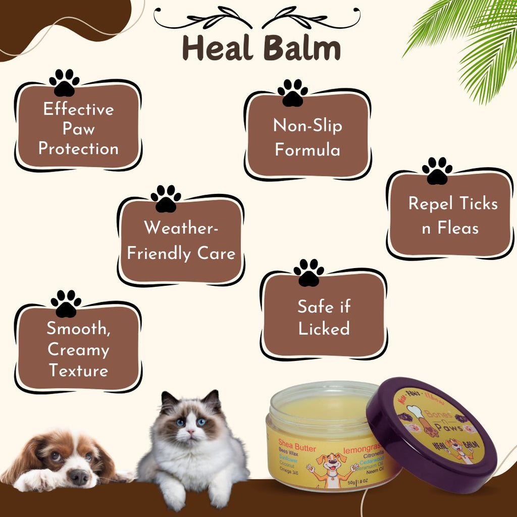 Bones N Paws Heal Balm ,Nose, Paws & Elbow Cream for Dogs & Cats 50g | Relieves Cuts, Cracks, Dry & Itchy Skin ,Inflamation, Redness | Shea Butter, Coconut, Neem & Essential Oils  Puppy Safe |