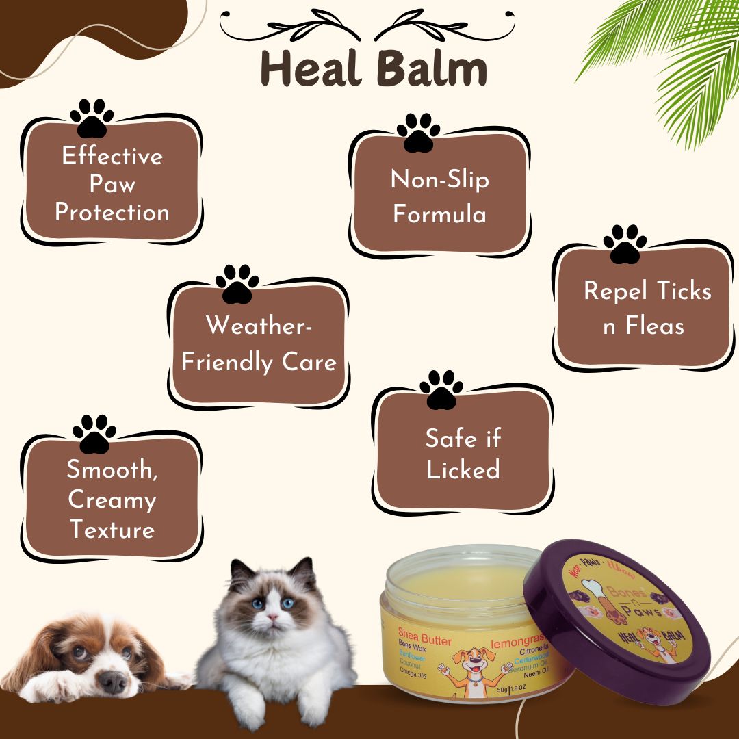 Bones N Paws Heal Balm ,Nose, Paws & Elbow Cream for Dogs & Cats 50g | Relieves Cuts, Cracks, Dry & Itchy Skin ,Inflamation, Redness | Shea Butter, Coconut, Neem & Essential Oils  Puppy Safe |