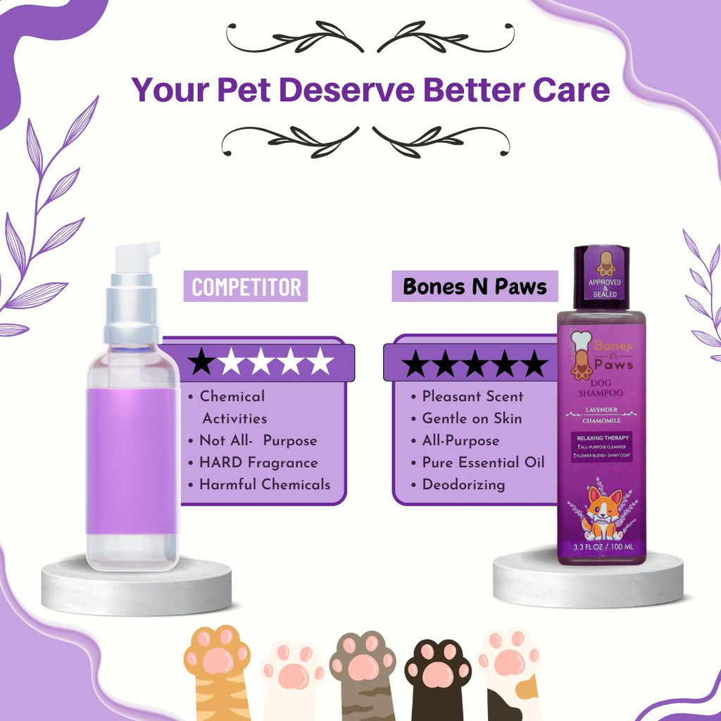 Bones N Paws 5-in-1 All Purpose Conditioning Dog Shampoo 100ml | Deodrise, Detangle,Cleanse, Moisturize, Shiny Coat | Anti-Fungal, Antibacteria, Antidandruff & pH Balance Lavender Chamomile | All Breed
